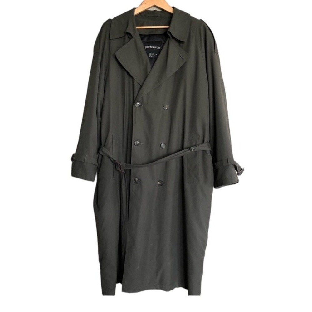 Pierre Cardin Trench Coat Mens 44R Double Breasted Olive Green Belted EUC